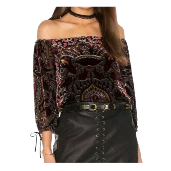 Alice and Olivia Womens Alecia Silk Velour Brocade Damask Jacquard Blouse Medium - Picture 9 of 9